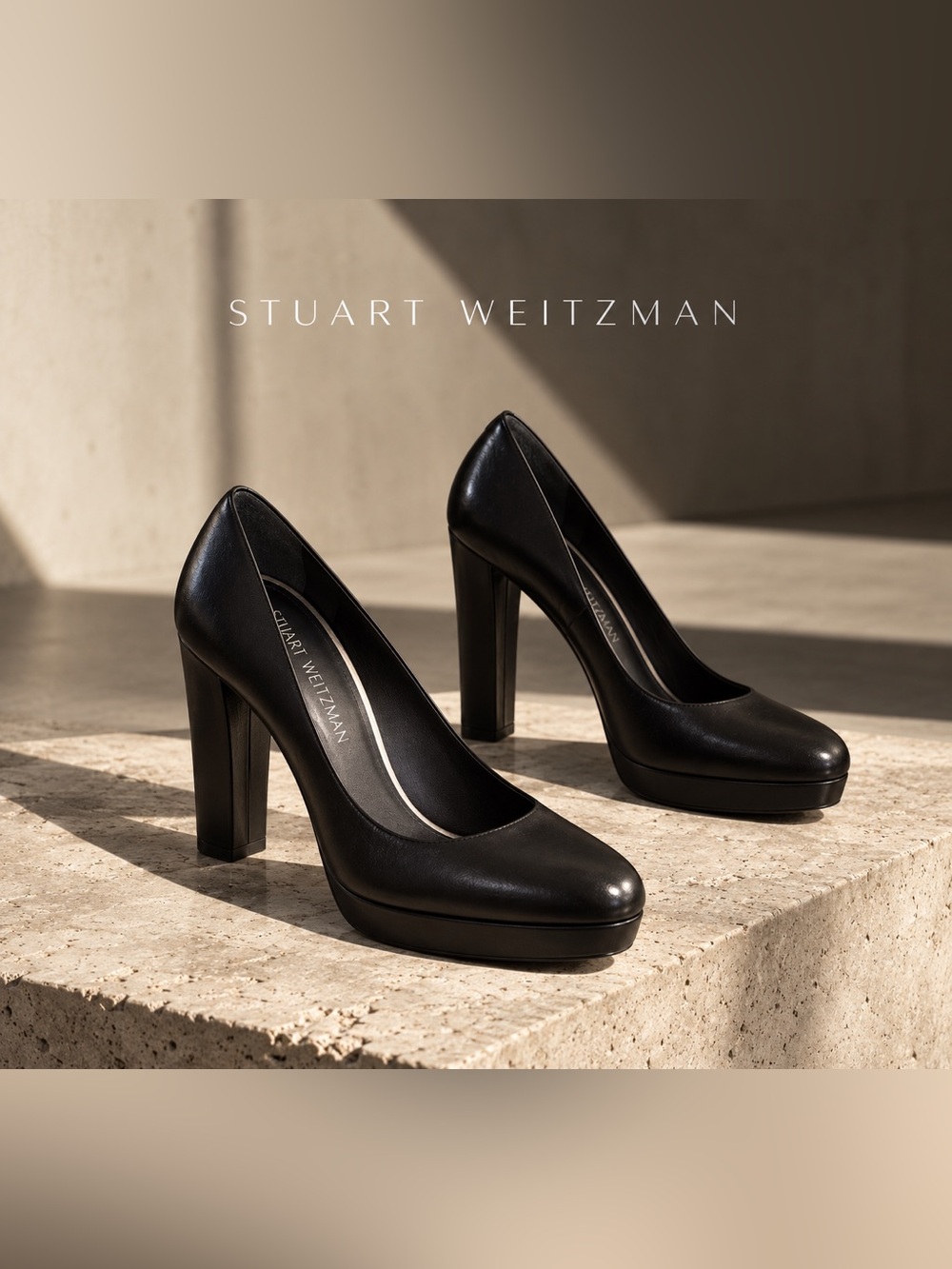 Stuart Weitzman Black Leather Platform Pumps
